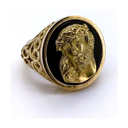 Anillo cristo negro de oro 18k